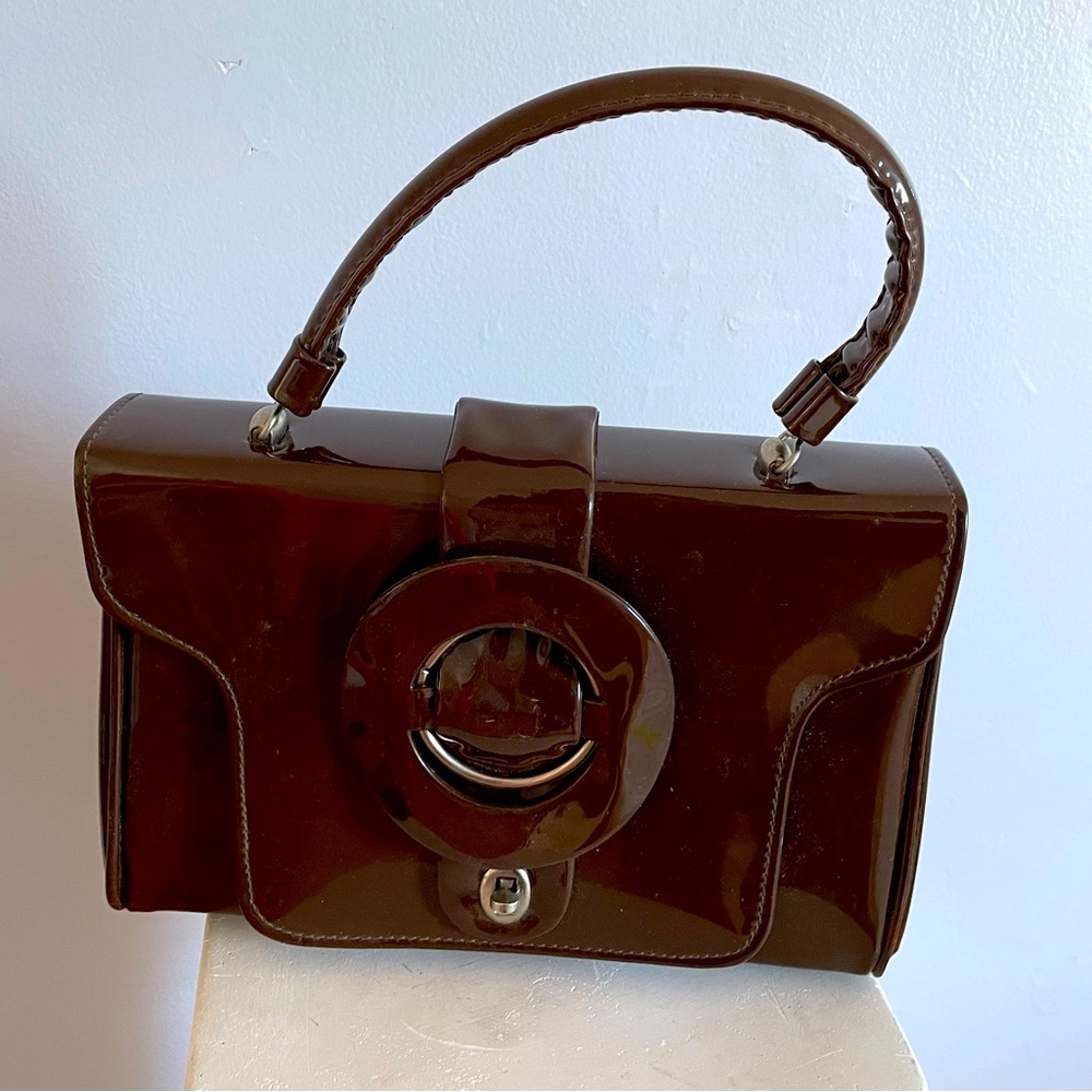 Granada USA Brown Patent Leather Vintage Handbag Purse 1950 1960 Style “Classy”
